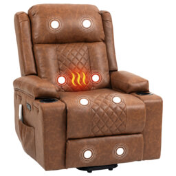 PU Leather Electric Power Lift Heated Massage Recliner Chair with Cup Holders and USB Type C