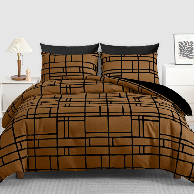 Reversible Duvet Cover Set with Black Fitted Sheet – Ultra Soft Microfibre Bedding, Breathable All Season Quilt Cover Set