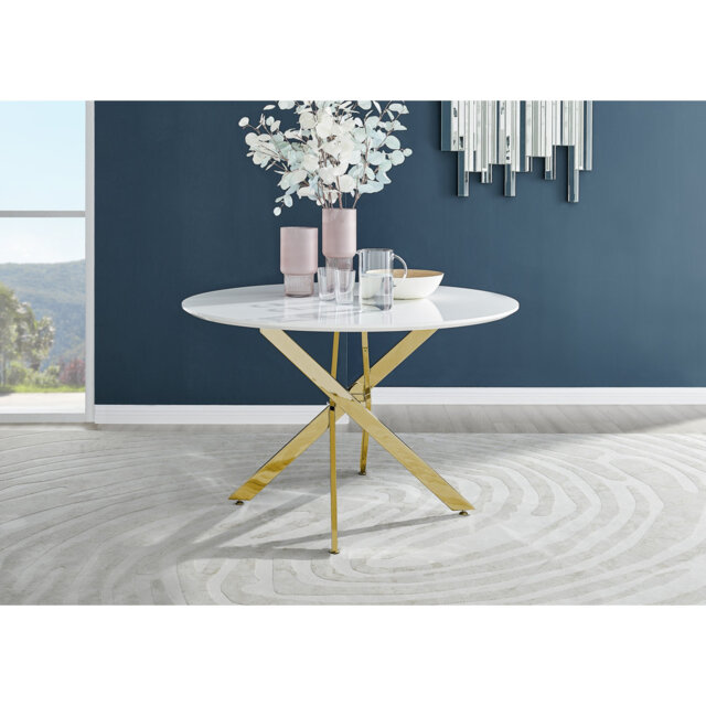 Eubanks Luxury Metal and White Gloss Round Dining Table - Modern Statement Design