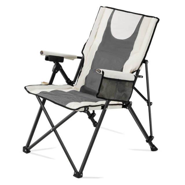 Folding Camping Chair, 3 Reclining Positions, Outdoor High Back Camping Chair, 260lbs Weight Capacity, Full Padded Beach Chairs with Armrest & Headres