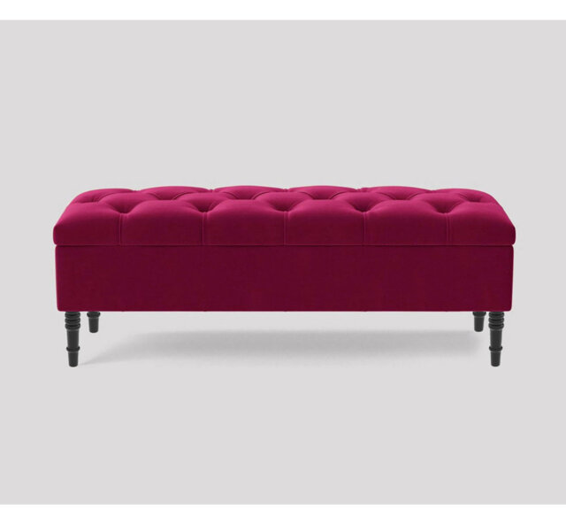 Alyana 180cm Wide Tufted Rectangle Ottoman Storage Bench - Upholstered Velvet Shoes Bench with Turned Wooden Legs