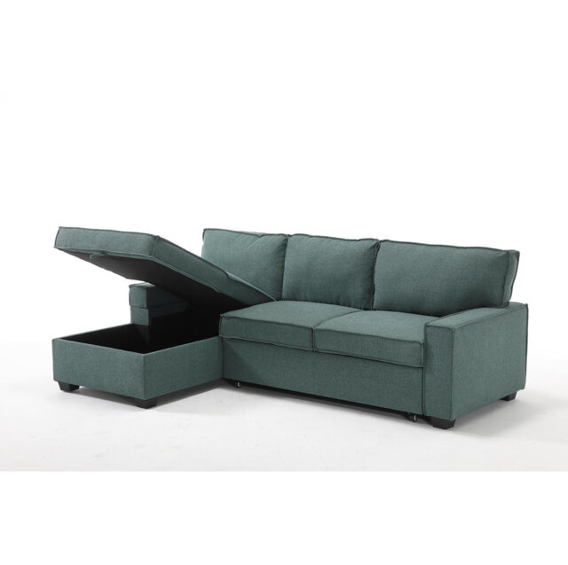 Makynzie Corner Sofa With Pull Out Sofa Bed & Storage - Teal (Right)