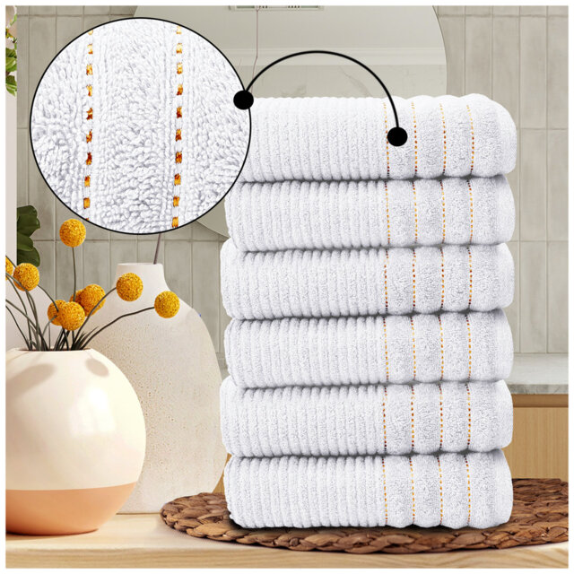 6 Pack Premium Ribbed Cotton Towels, Everyday Comfort Hand, Bath Towels & Sheet, Soft Feel, Quick Dry & Highly Absorbent