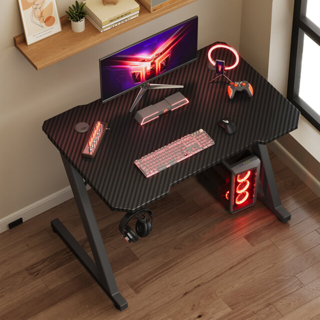 Ergonomic Black Gaming Desk PC Computer Desk Home Office With Headphone Hook