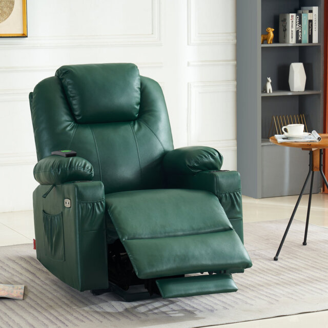 Courtois Medium Power Recliner Lift Chair with Massage and Heat, Faux Leather