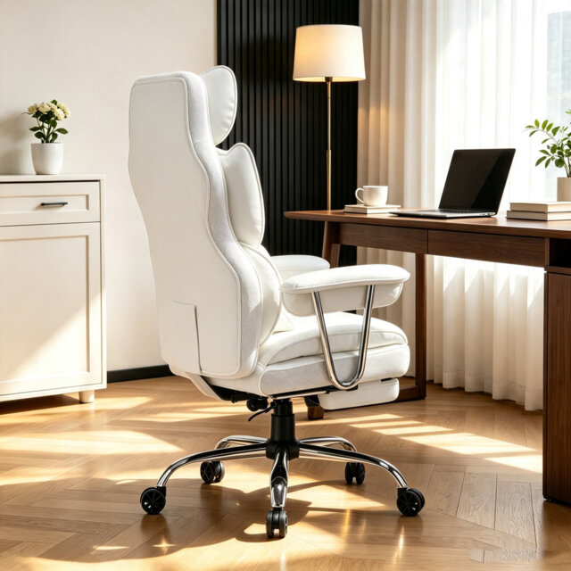 Efomao Big and Tall Office Chair with Foot Rest 400LBS, PU Leather Computer Chair, for home office