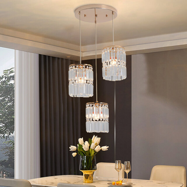 3-LIGHT K9 Crystal E14 Chandelier Nordic Indoor Pendant Light Dining Hanging Ceiling Lamp,Gold