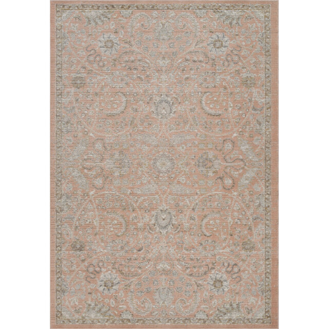 Washable Living Room Traditional Area Rug – Soft Polypropylene Weaving, Low Pile, Non Slip Cotton Backing for Elegant Indoor Spaces, Coral