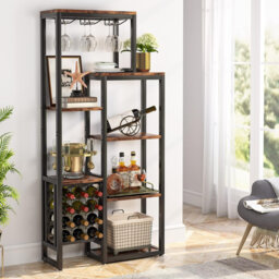 Taneytown 5-Tier Freestanding Floor Wine Rack with Glass Holder & Wine Storage Rustic Brown/Black