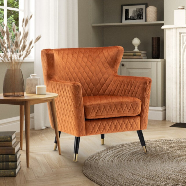 Ghita Quilted Accent Velvet Wingback Chair
