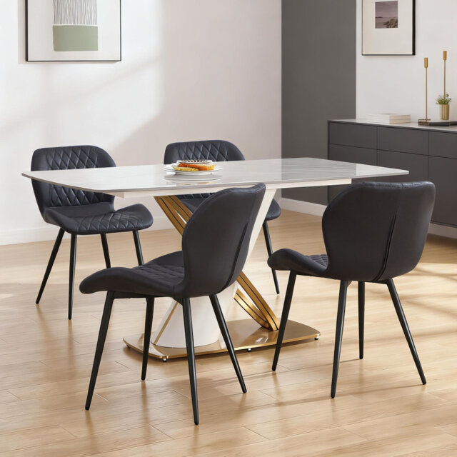 Modern Dining Chair With Faux Leather Upholstery And Metal Legs