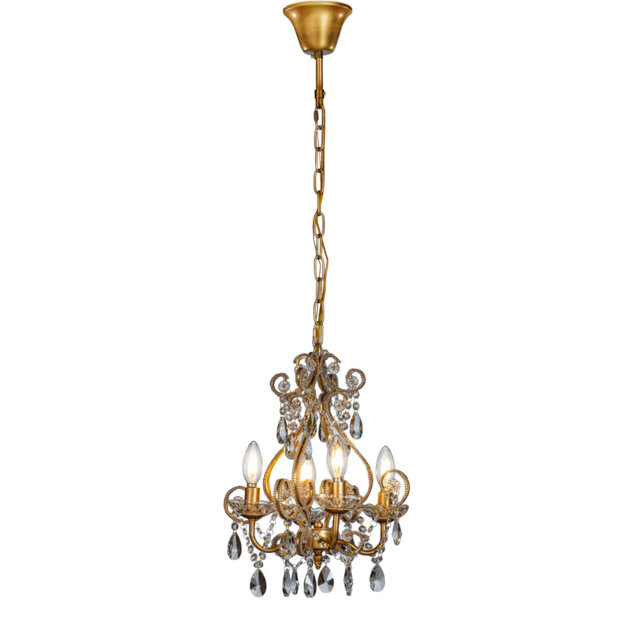 Shavonne 4-Lights Elegant Chic Antique Gold Candlestick Ceiling Chandelier with Crystal Beads