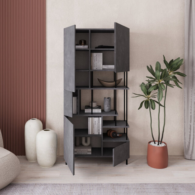 Key Modern Bookcase Display Unit with Closed Cabinets and Open Shelves
