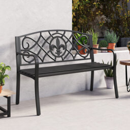 Outdoor Garden Bench Metal Slatted Loveseat Cast Iron Backrest
