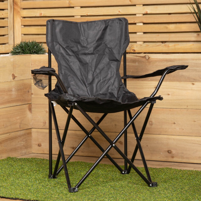 Samuel Alexander Outdoor Black Lightweight Foldable Canvas Chair with Cup Holder and Carry Case