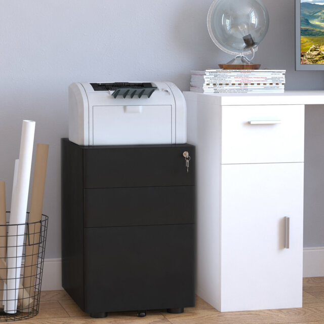 Tukgahgo 39cm Wide 3 -Drawer Mobile Steel File Cabinet