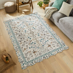 Ivory Traditional Soft Washable Rug For Bedroom, Dining Room, Stain Resistant Modern Rug