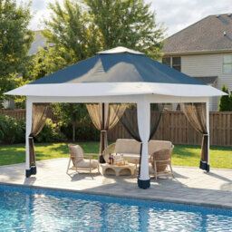 4m x 4m Pop Up Gazebo with Mosquito Net, Waterproof Double Roof Garden Shelter with Carry Bag
