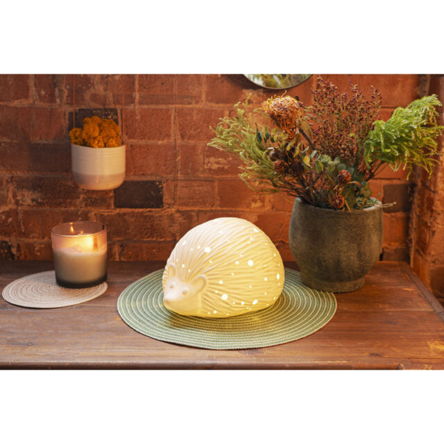 Hedgehog Porcelain Table Lamp - White Ceramic Animal Light with Hand-Cut Perforations
