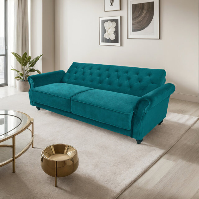 Velvet Sofa Bed 225CM Modern 3 Seat Click Clack Sofa Bed Couch Settee with Arms
