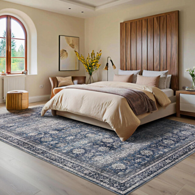 Retro Washable Area Rug with Non Slip Backing for Dining Room, Bedroom, Kitchen, Office Indoor