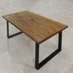 Isaias Oak Solid Wood Top Metal Base Dining Table