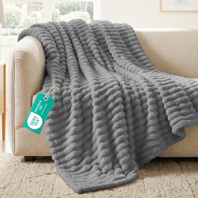 Comforts Fleece Stripe Throw Blanket For Sofa - 100% Polyester Soft Cosy Warm Blankets For Bed, Light Warm Soft Cute Throw For Women And Girls - Silve