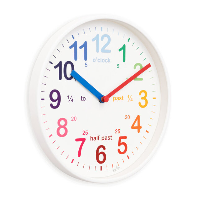 Acctim Wickford Kids Teaching Wall Clock Quartz Rainbow Dial Quarter Markers 20cm
