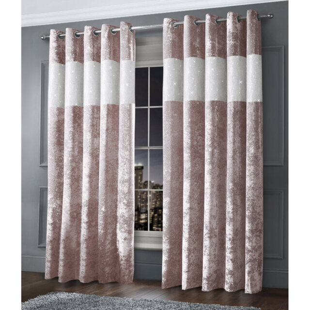 Luxury Diamante Crushed Velvet Curtain Pair