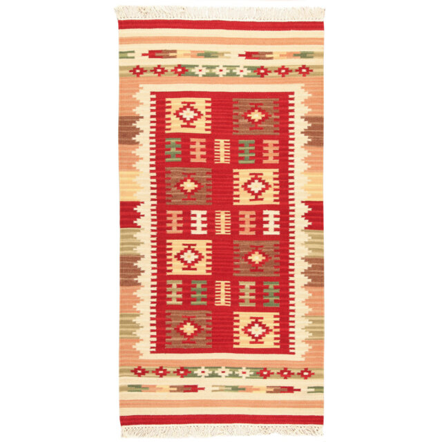 Fine Handmade Kilim Wool/Cotton Red/Cream Rug