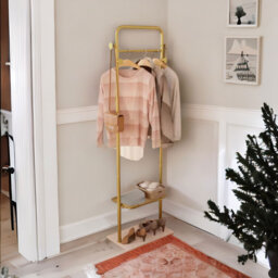 Metal Double Coat Stand With 4 Hooks And Hanging Rail