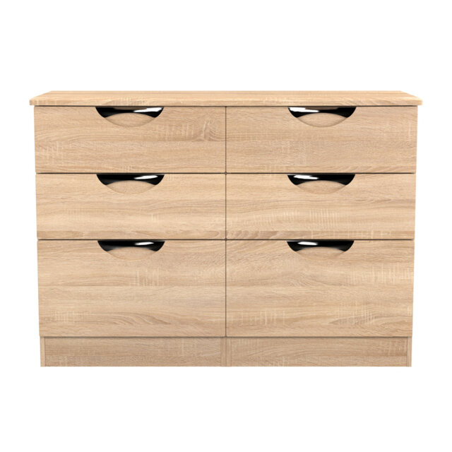 Bhodhini 6 Drawer Wide Chest in White Gloss & Bardolino oak (Ready Assembled)