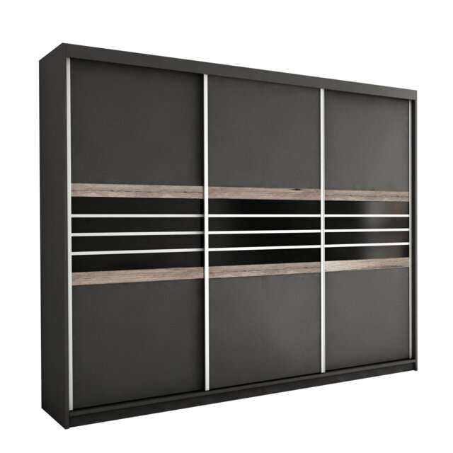 Bold Lava & Black Glass Sliding Wardrobe 250cm - Sleek Style Meets Generous Storage
