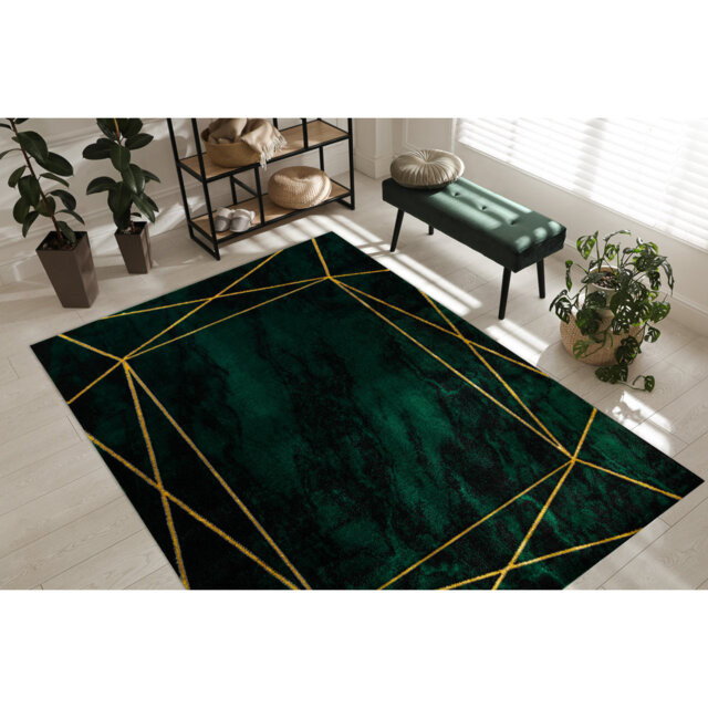 Exclusive glamor, stylish, geometric, bottle green / gold rug