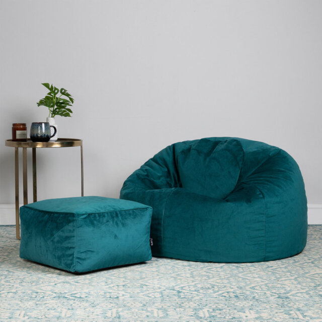 icon Kingston Classic Velvet Bean Bag Chair & Pouffe Forest Green Bean Bag Chair