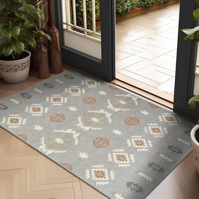 Aspire Homeware Grey Geometric Area Rug Modern Indoor Flatweave Carpet