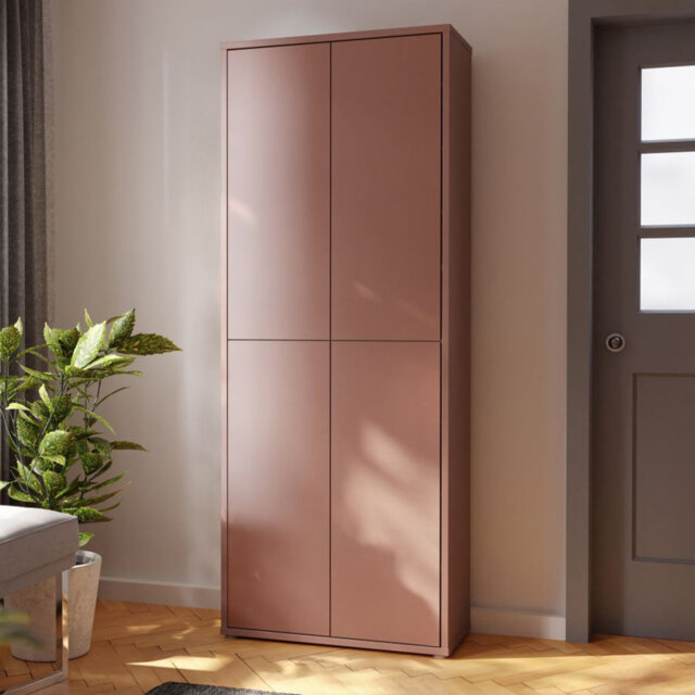 Rydar Modern minimalistic shoe cabinet with 4 doors, entryway cabinet, engineered wood, terracotta, 74.5 cm W x 191.9 cm H x 34.9 cm D