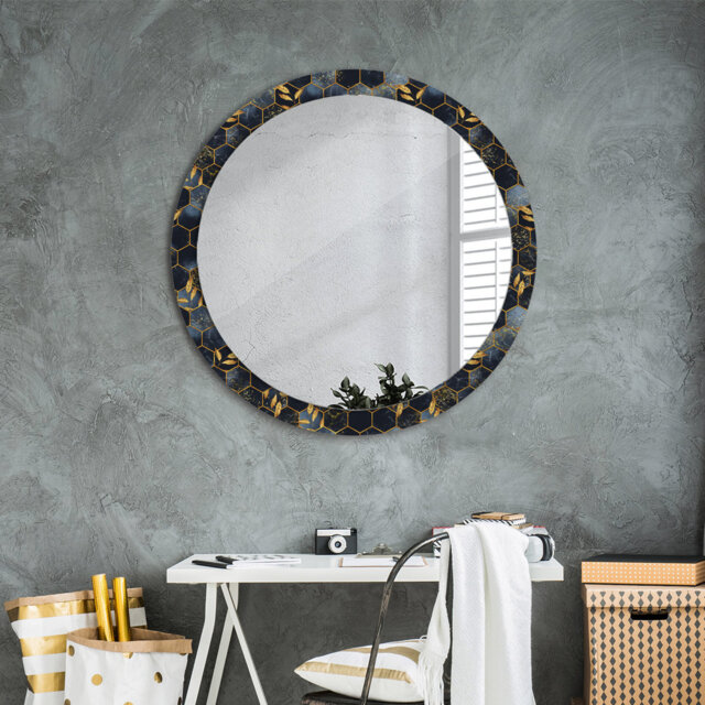 Huldar Round Glass Framed Wall Mounted Accent Mirror in Black/Yellow
