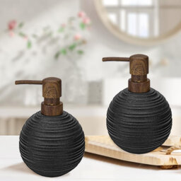 2-Pack Matte Black Sandstone Resin Soap Dispenser Set - for Bathroom & Kitchen Countertops