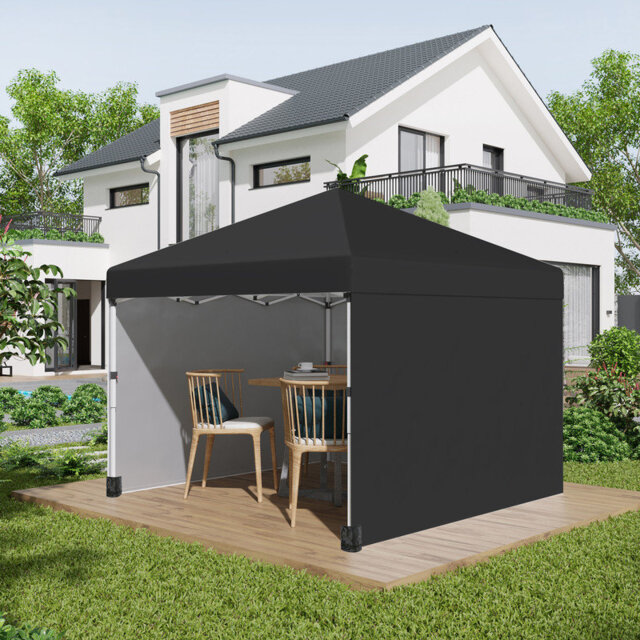3x3m Adjustable Height Pop Up Gazebo,UPF 30+ Outdoor Shelter with Sidewalls Weight Bags & Wheeled Bag,Black