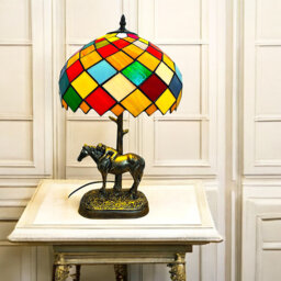 Tiffany Table Lamp with Horse Base, 30cm Diameter Shade, 50cm Height, UK Plug