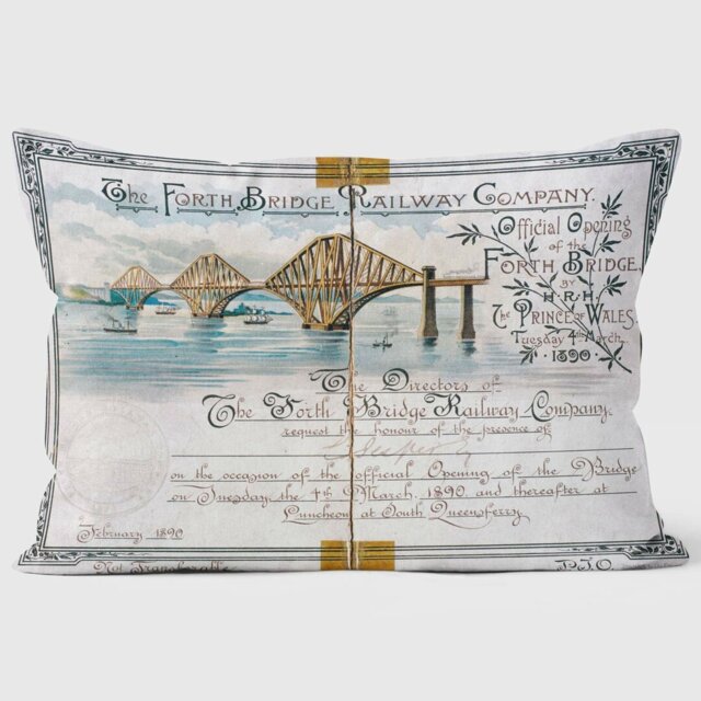 Invitation Card for the Official Opening of the Forth Bridge 1890 - National Railway Museum Cushion