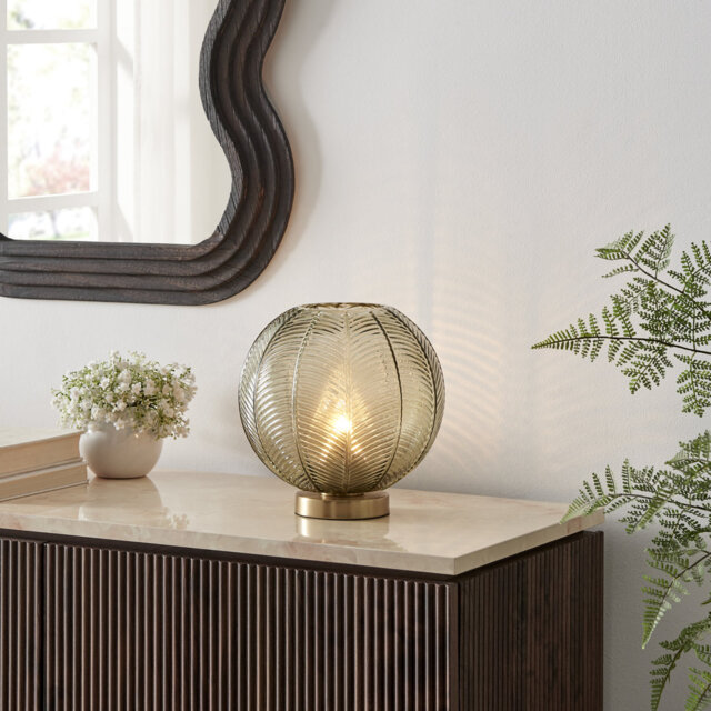 Nadina Textured Smoky Green Glass Globe Table Lamp - Vintage 1920s Deco Charm