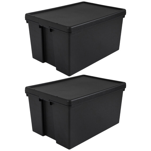 Wham Bam Heavy Duty Recycled 96L Plastic Storage Boxes Pack of 2 Black