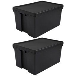 Wham Bam Heavy Duty Recycled 96L Plastic Storage Boxes Pack of 2 Black