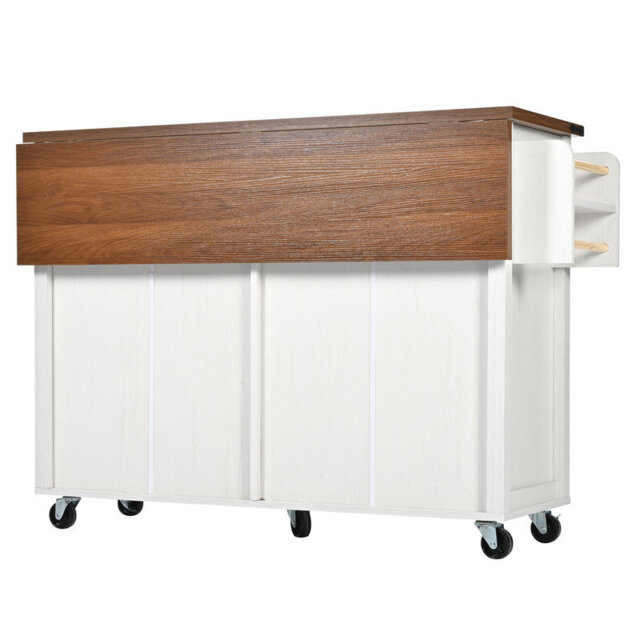 Farmhouse Rolling Kitchen Island Cart with Large Cabinet, 2 Drawers & Adjustable Shelf, Multi Storage Side Cart with Spice Rack and Towel Holder,Home