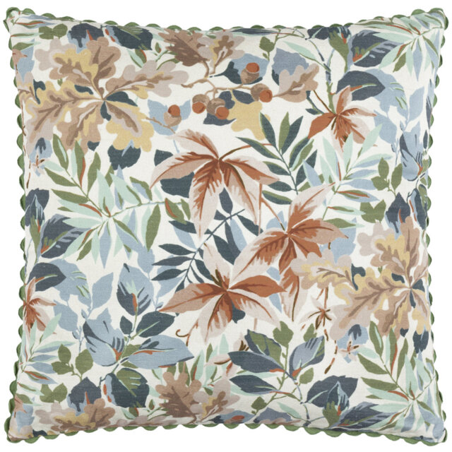 Robins Wood Floral Green Square Throw Pillow Cover