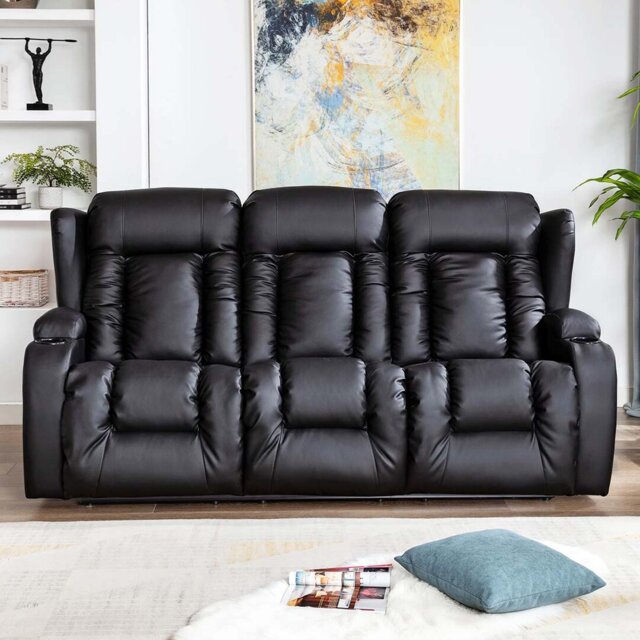 Deneishia 3 Seater Linen Reclining Sofa