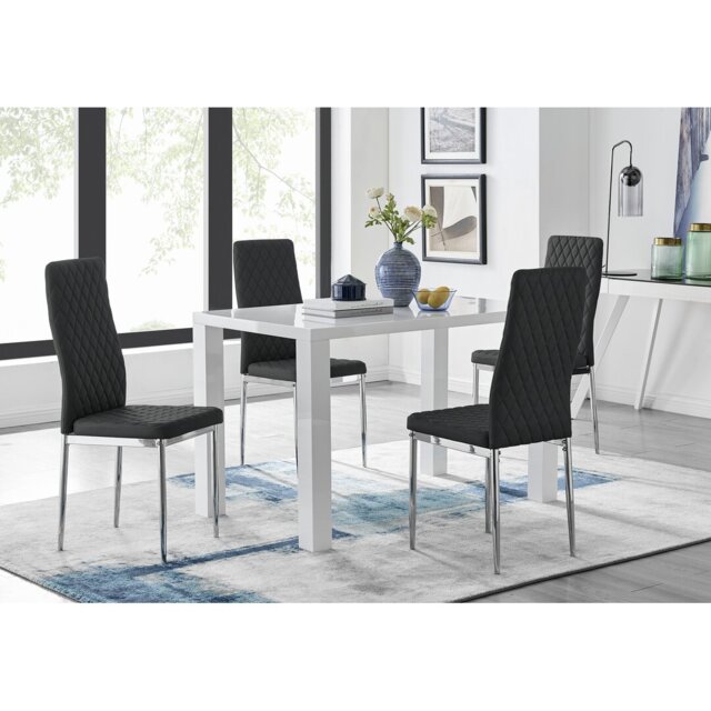 Scottsmoor Modern Grey Dining Table With 6 Luxury Velvet Quilted Dining Chairs