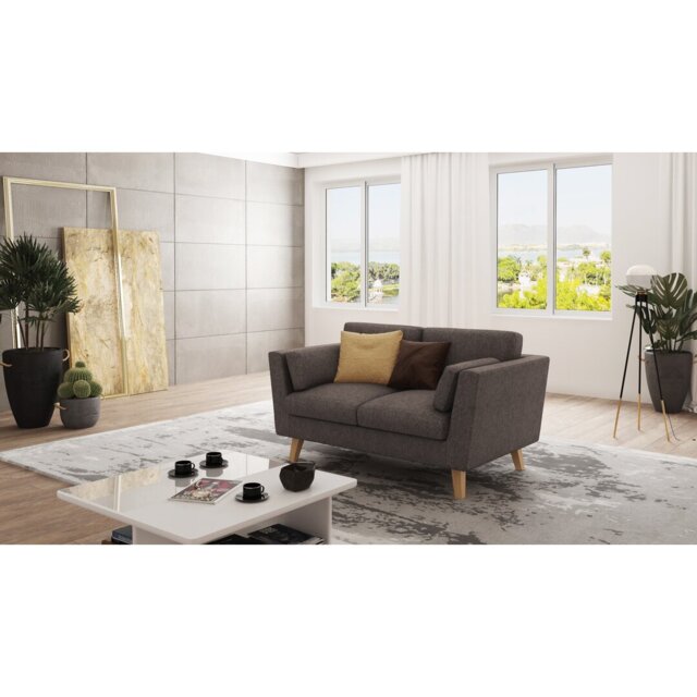 Sofa 2 Seater with Wooden Legs In Scandinavian Style